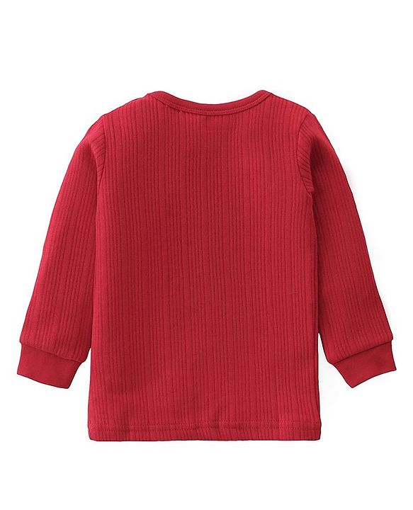 Babyhug Full Sleeves Solid Color Thermal Wear Pullover Vest & Pant Set - Red