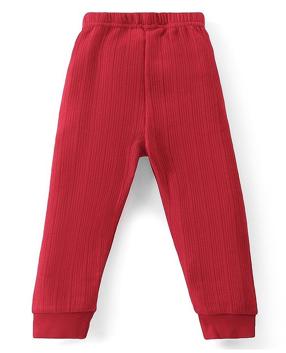 Babyhug Full Sleeves Solid Color Thermal Wear Pullover Vest & Pant Set - Red