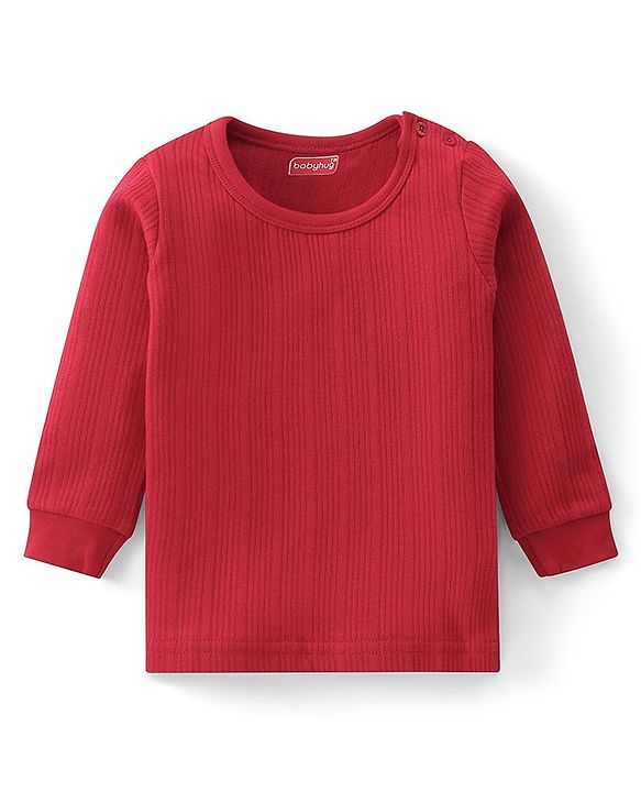Babyhug Full Sleeves Solid Color Thermal Wear Pullover Vest & Pant Set - Red