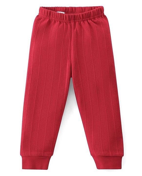 Babyhug Full Sleeves Solid Color Thermal Wear Pullover Vest & Pant Set - Red