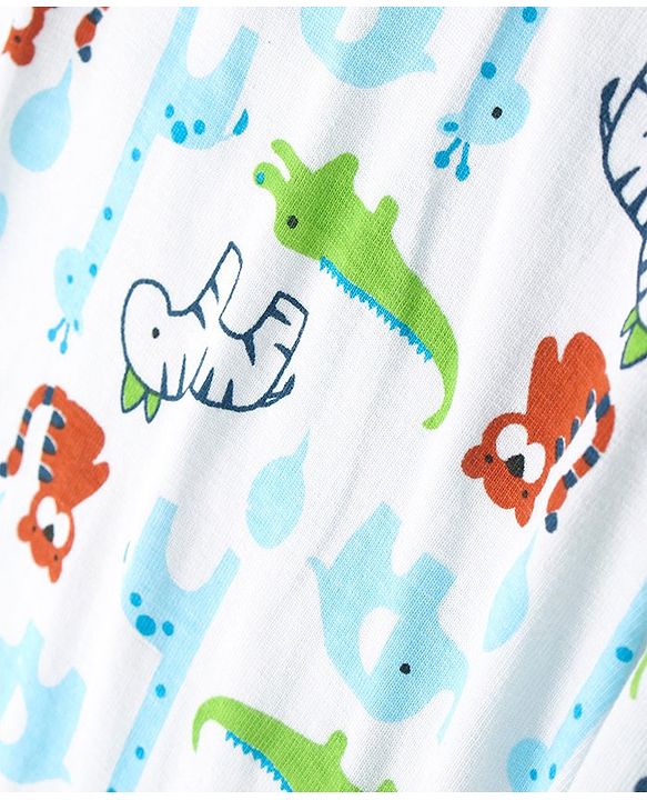 Babyhug Cotton Knit Full Length Lounge Pant with Animal Print - White