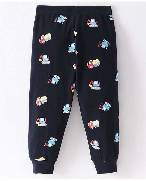 Babyhug Cotton Knit Full Length  Lounge  Pant with JCB Print - Navy Blue