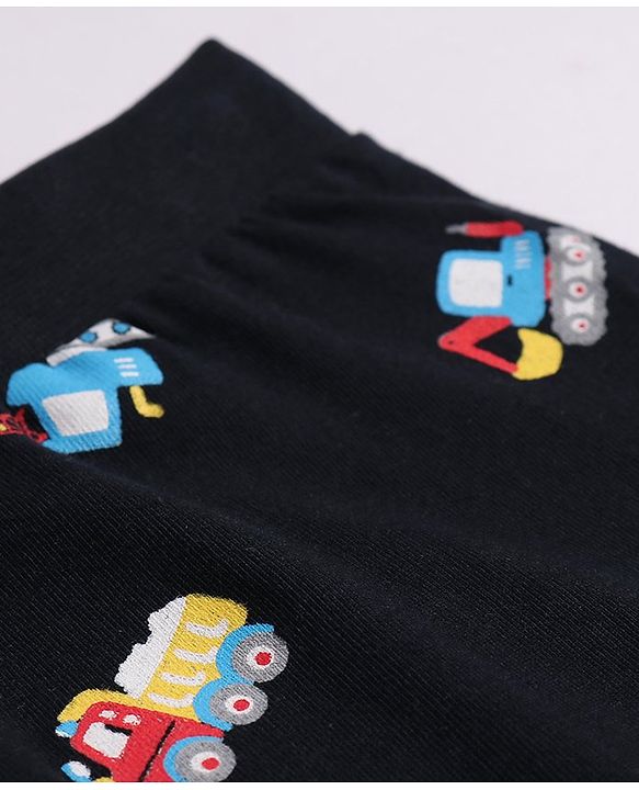 Babyhug Cotton Knit Full Length  Lounge  Pant with JCB Print - Navy Blue