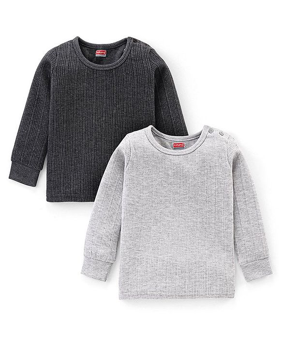 Babyhug Full Sleeves Solid Color Pull Over Thermal Vest Pack of 2 - Light & Dark Grey