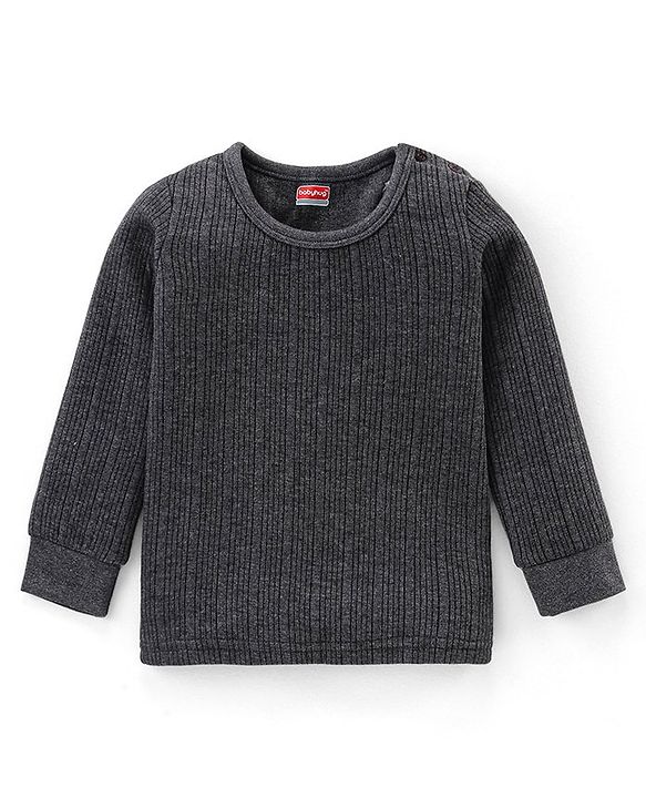 Babyhug Full Sleeves Solid Color Pull Over Thermal Vest Pack of 2 - Light & Dark Grey
