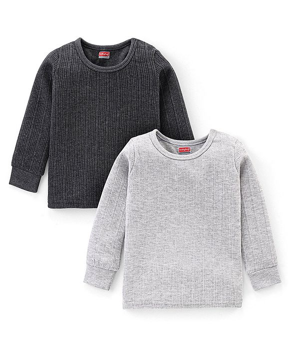 Babyhug Full Sleeves Solid Color Pull Over Thermal Vest Pack of 2 - Light & Dark Grey