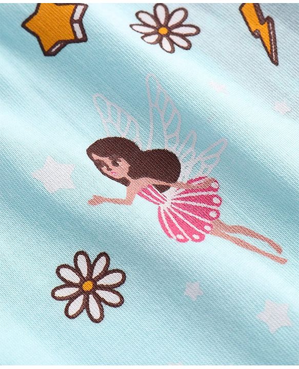 Babyhug Cotton Knit Full Length Lounge Pant Floral & Space Theme - Blue