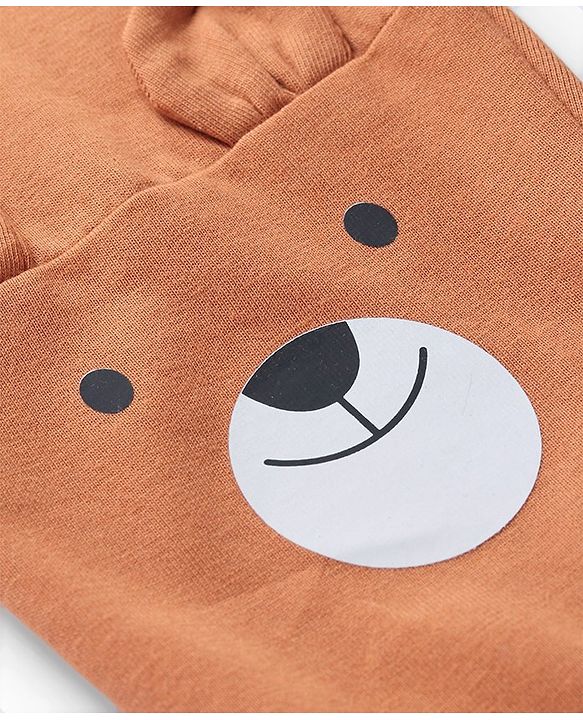 Babyhug Cotton Knit Full Length Lounge Pant with Teddy Print & Applique- Rust