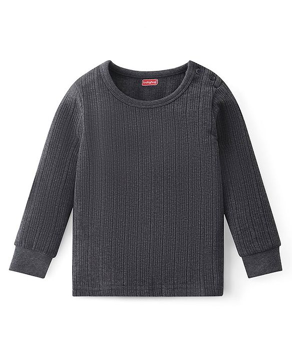 Babyhug Cotton Full Sleeves Pull Over Solid Thermal Vest - Dark Grey