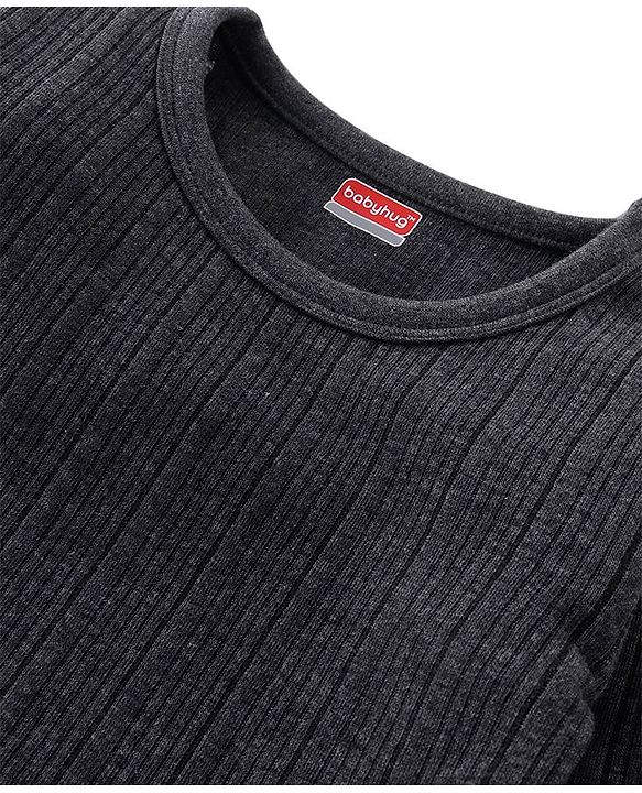 Babyhug Cotton Full Sleeves Pull Over Solid Thermal Vest - Dark Grey