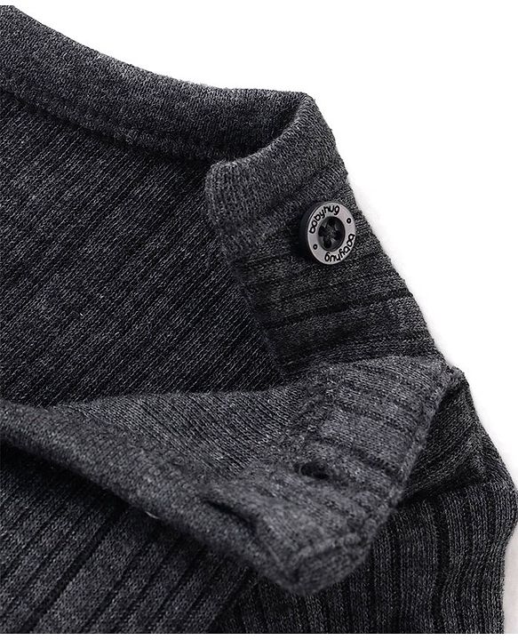 Babyhug Cotton Full Sleeves Pull Over Solid Thermal Vest - Dark Grey