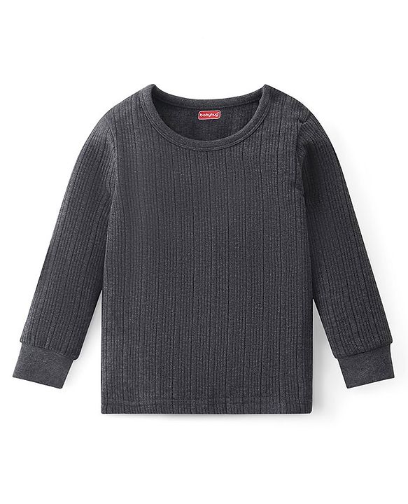Babyhug Cotton Full Sleeves Pull Over Solid Thermal Vest - Dark Grey