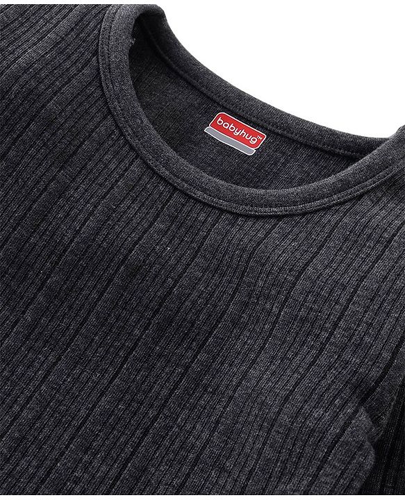 Babyhug Cotton Full Sleeves Pull Over Solid Thermal Vest - Dark Grey
