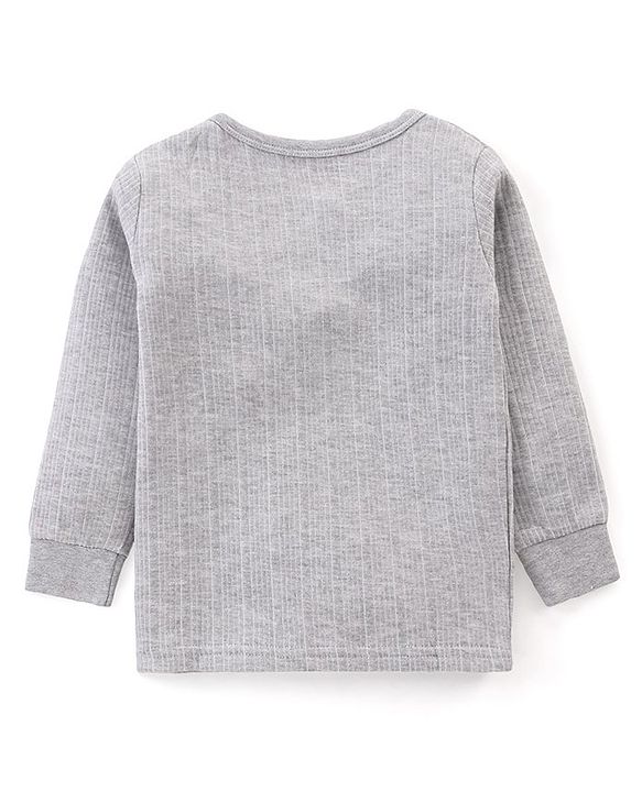 Babyhug Pull Over Full Sleeves Solid Color Thermal Vest - Light Grey