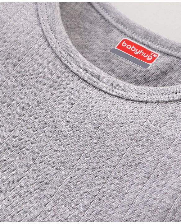 Babyhug Pull Over Full Sleeves Solid Color Thermal Vest - Light Grey