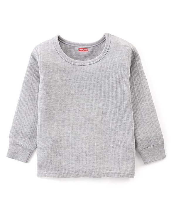 Babyhug Pull Over Full Sleeves Solid Color Thermal Vest - Light Grey