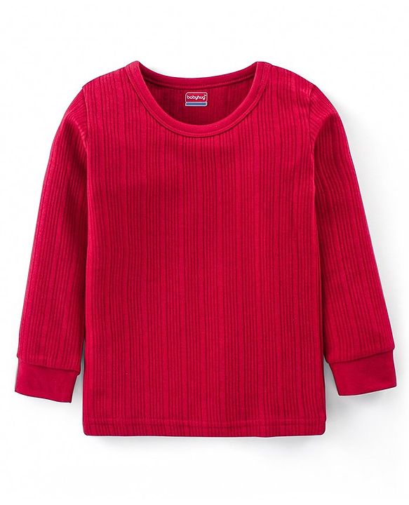Babyhug  Pull Over Full Sleeve  Thermal Vest with Striped Design - Red