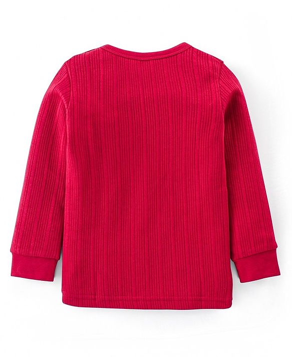Babyhug  Pull Over Full Sleeve  Thermal Vest with Striped Design - Red