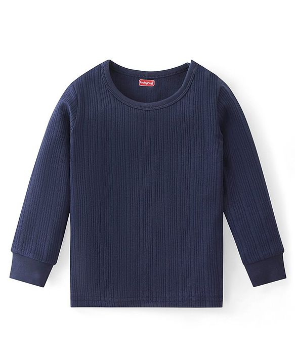 Babyhug Cotton Full Sleeves Pull Over Solid Thermal Vest - Dark Navy