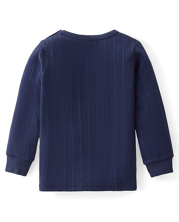 Babyhug Cotton Full Sleeves Pull Over Solid Thermal Vest - Dark Navy