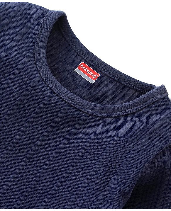 Babyhug Cotton Full Sleeves Pull Over Solid Thermal Vest - Dark Navy