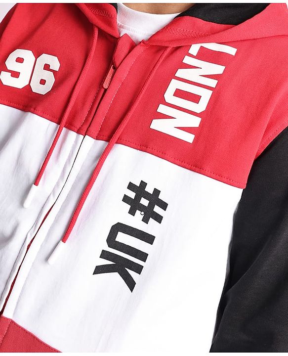 Pine Kids Cotton Knit Full Sleeves Hooded Sweatjacket With Cut & Sew Design & Text Print - Red & White