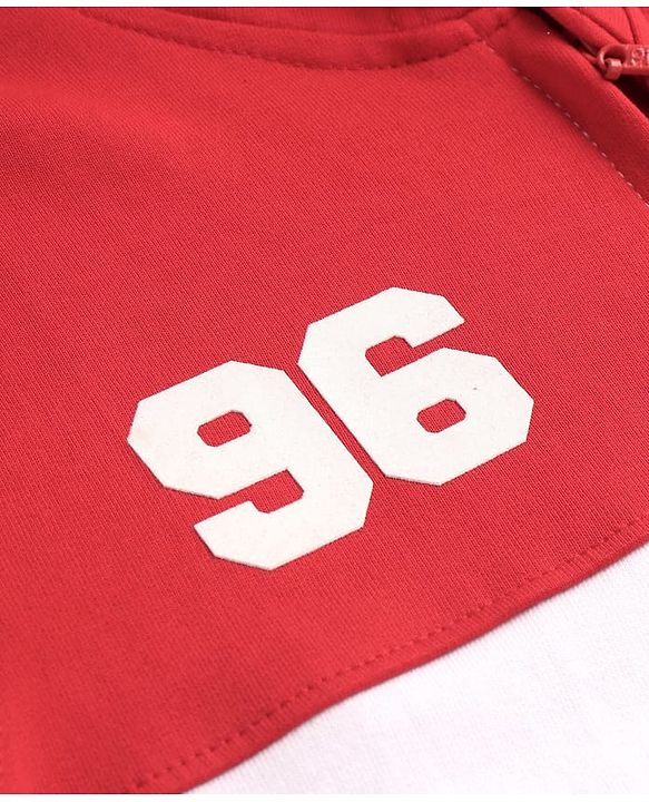 Pine Kids Cotton Knit Full Sleeves Hooded Sweatjacket With Cut & Sew Design & Text Print - Red & White