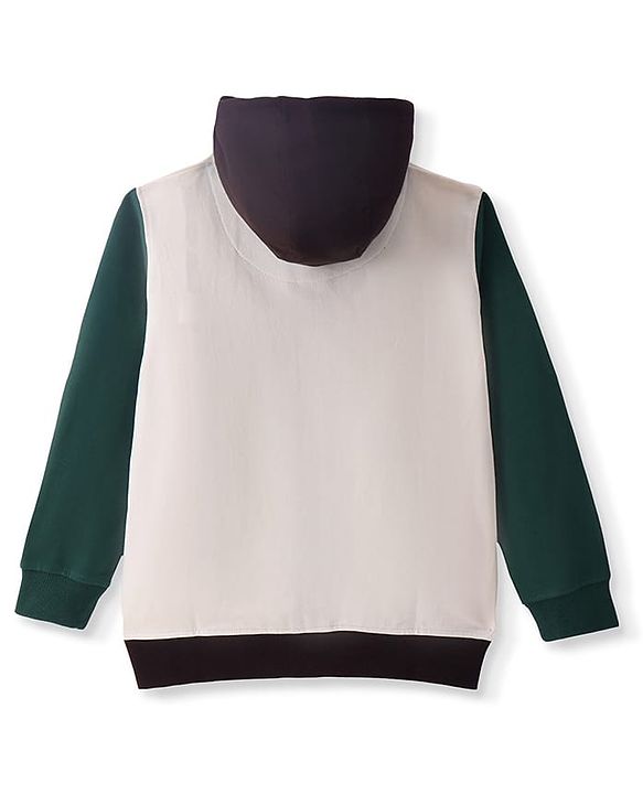 Pine Kids Cotton Knit Full Sleeves Hooded Sweat Jacket with Text Print & Kangaroo Pockets - Dark Green