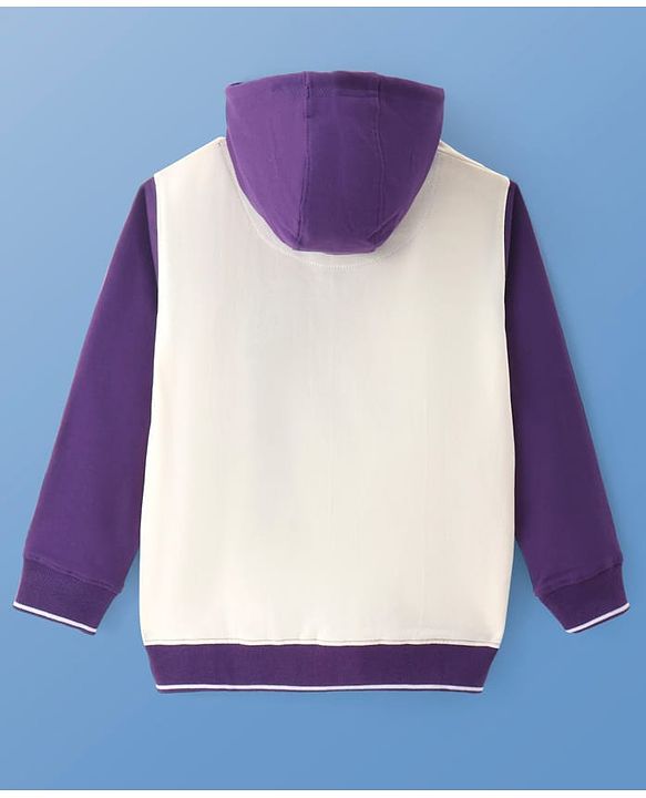 Pine Kids Cotton Knit Full Sleeves Front Open Hooded Sweatjacket with Text Print & Kangaroo Pockets - Purple
