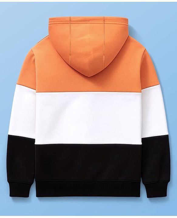 Pine Kids Cotton Knit Full Sleeves Front Open Hooded Sweatjacket with Colour Block Design & Patch Detailing - Orange