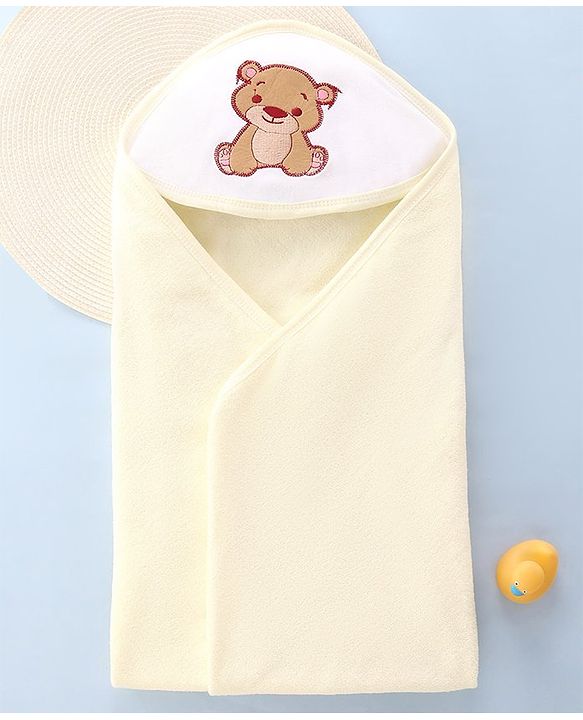 Babyhug Double Ply Terry Hooded Towel Bear Embroidery L 25 x B 30 cm - White