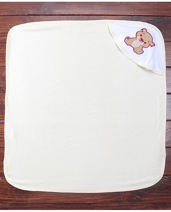 Babyhug Double Ply Terry Hooded Towel Bear Embroidery L 25 x B 30 cm - White