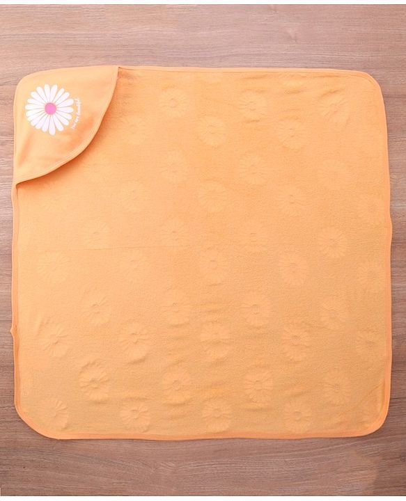 Babyhug Double Ply Terry Floral Print Hooded Towel L 76 x B 76 cm - Peach