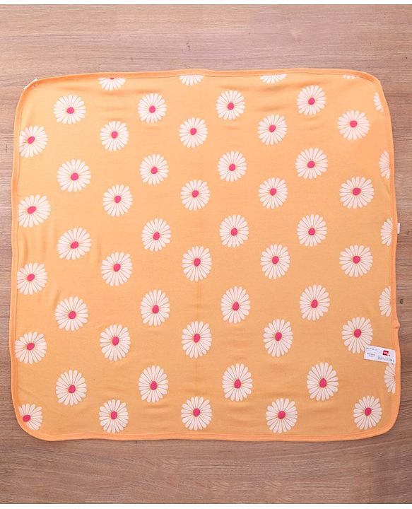 Babyhug Double Ply Terry Floral Print Hooded Towel L 76 x B 76 cm - Peach