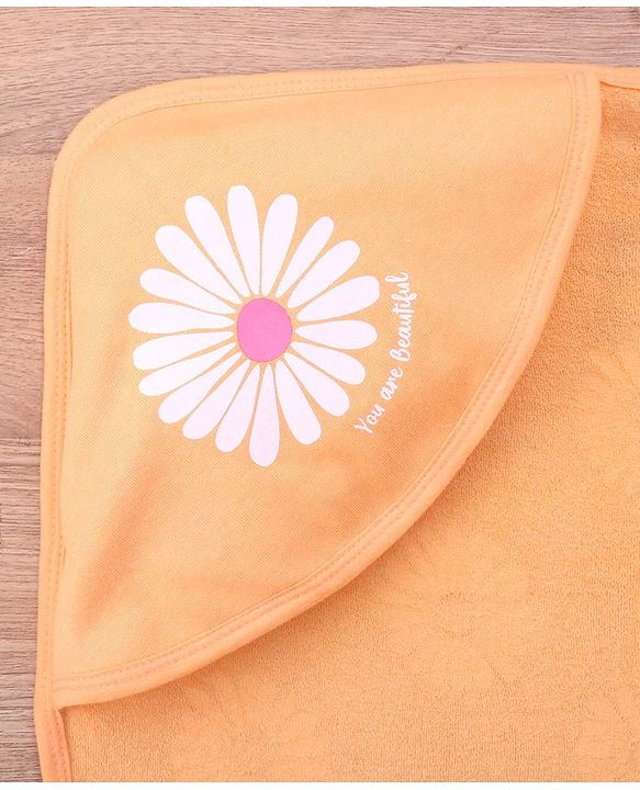 Babyhug Double Ply Terry Floral Print Hooded Towel L 76 x B 76 cm - Peach
