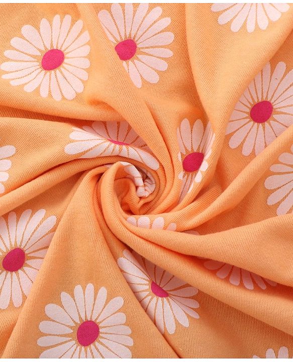 Babyhug Double Ply Terry Floral Print Hooded Towel L 76 x B 76 cm - Peach
