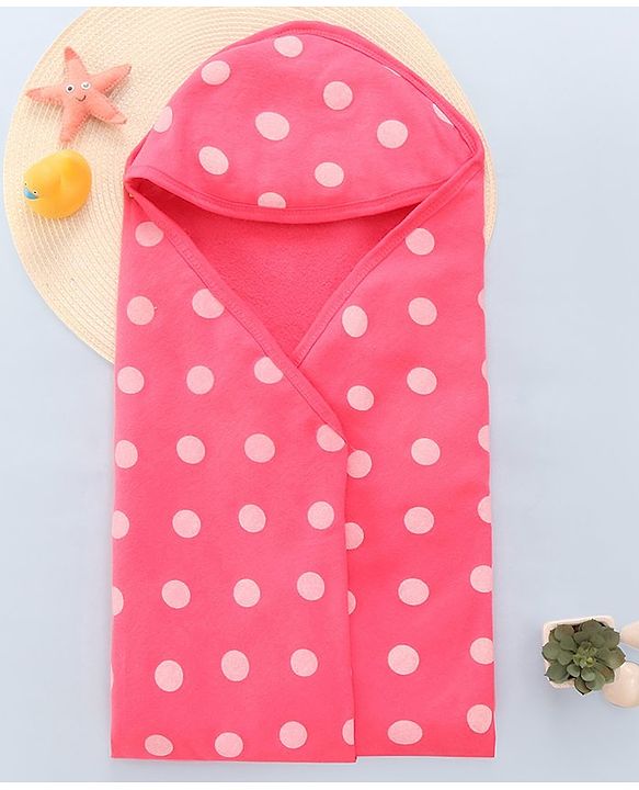 Babyhug Double Ply Terry Hooded Towel with Polka Dot Print L 73.5 x B 73.5 cm - Pink