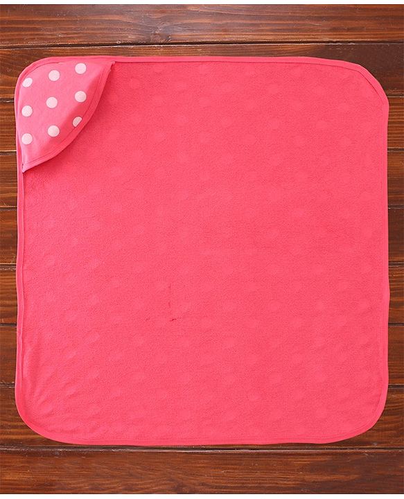 Babyhug Double Ply Terry Hooded Towel with Polka Dot Print L 73.5 x B 73.5 cm - Pink