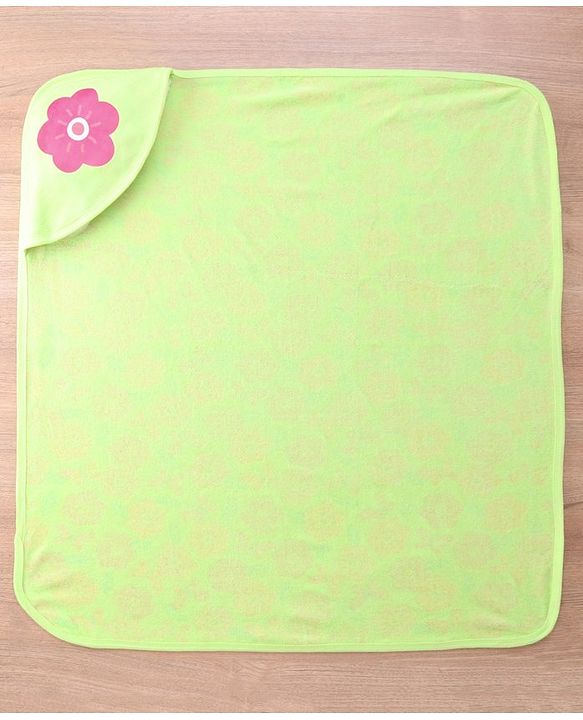Babyhug Terry Knit Hooded Bath Towel With Floral Print L 76 x B 76 cm - Green
