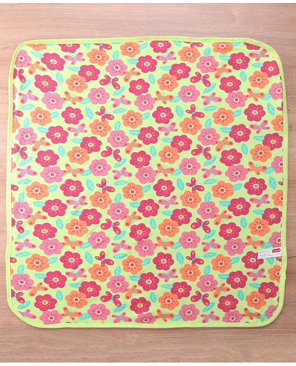 Babyhug Terry Knit Hooded Bath Towel With Floral Print L 76 x B 76 cm - Green