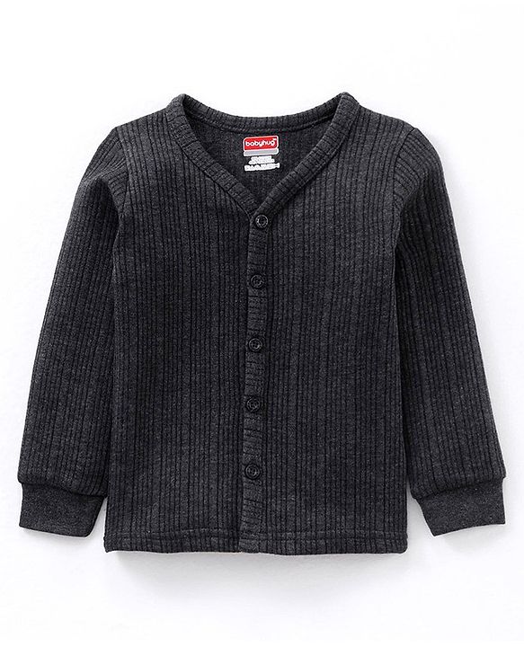 Babyhug Full Sleeves Solid Thermal Vest & Pant - Dark Grey