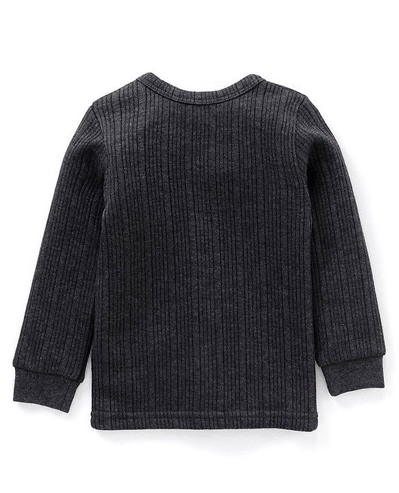 Babyhug Full Sleeves Solid Thermal Vest & Pant - Dark Grey