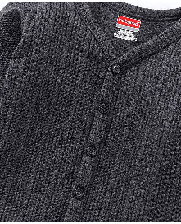Babyhug Full Sleeves Solid Thermal Vest & Pant - Dark Grey