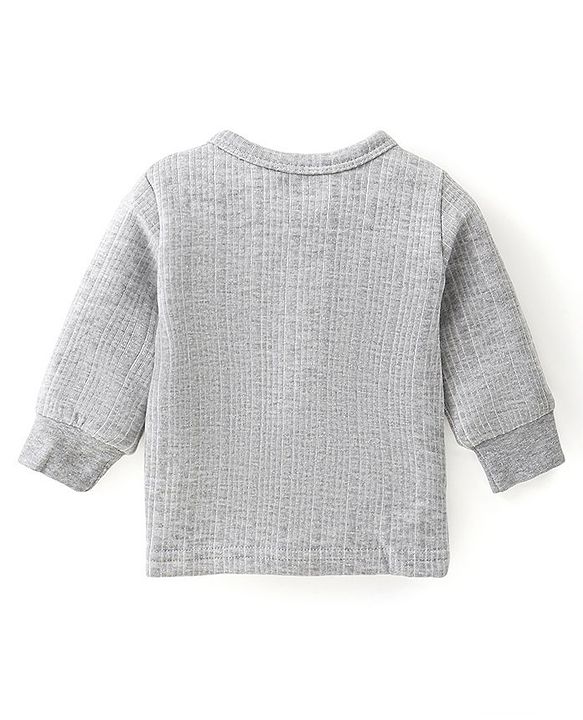 Babyhug Full Sleeves Front Open Thermal Inner Wear Set Solid Colour - Light Grey