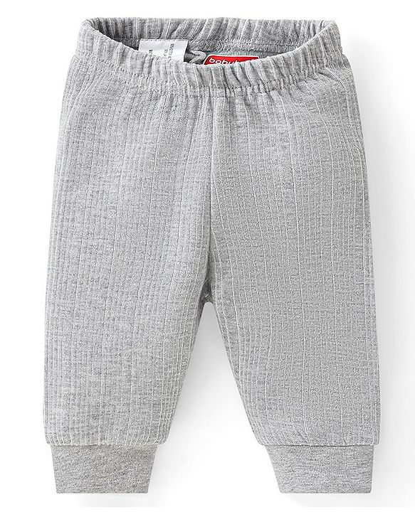 Babyhug Full Sleeves Front Open Thermal Inner Wear Set Solid Colour - Light Grey