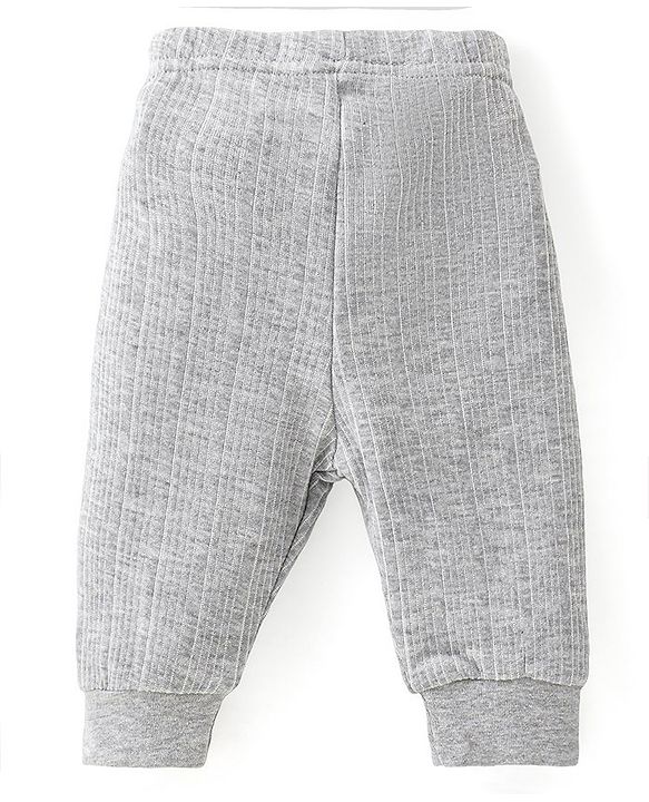 Babyhug Full Sleeves Front Open Thermal Inner Wear Set Solid Colour - Light Grey
