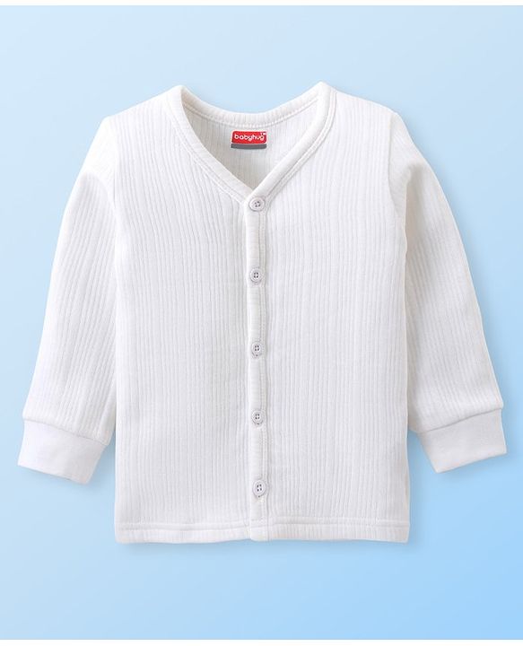 Babyhug Cotton Full Sleeves Thermal Vest and Pant Set Solid - Off White