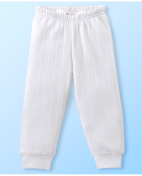 Babyhug Cotton Full Sleeves Thermal Vest and Pant Set Solid - Off White