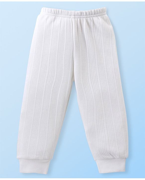 Babyhug Cotton Full Sleeves Thermal Vest and Pant Set Solid - Off White