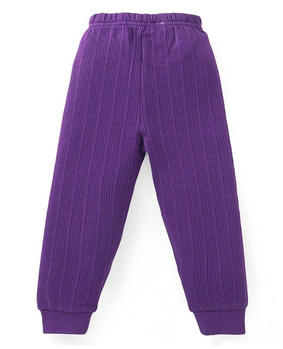 Babyhug Full Sleeves Front Open  Thermal Vest & Pant Set Solid Colour - Purple